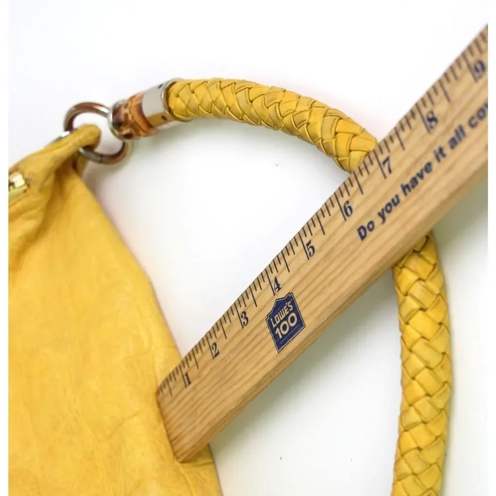 ROOMY Elaine Turner TOOLED YELLOW REAL LEATHER TASSELS SHOULDER BAG HOBO HANDBAG